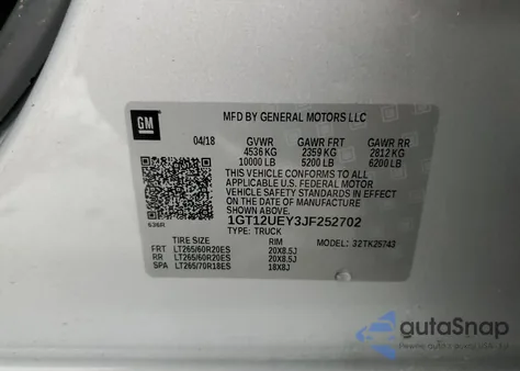 2018 GMC Sierra K2500 Denali z USA, uszkodzony, nr VIN 1GT12UEY3JF252702